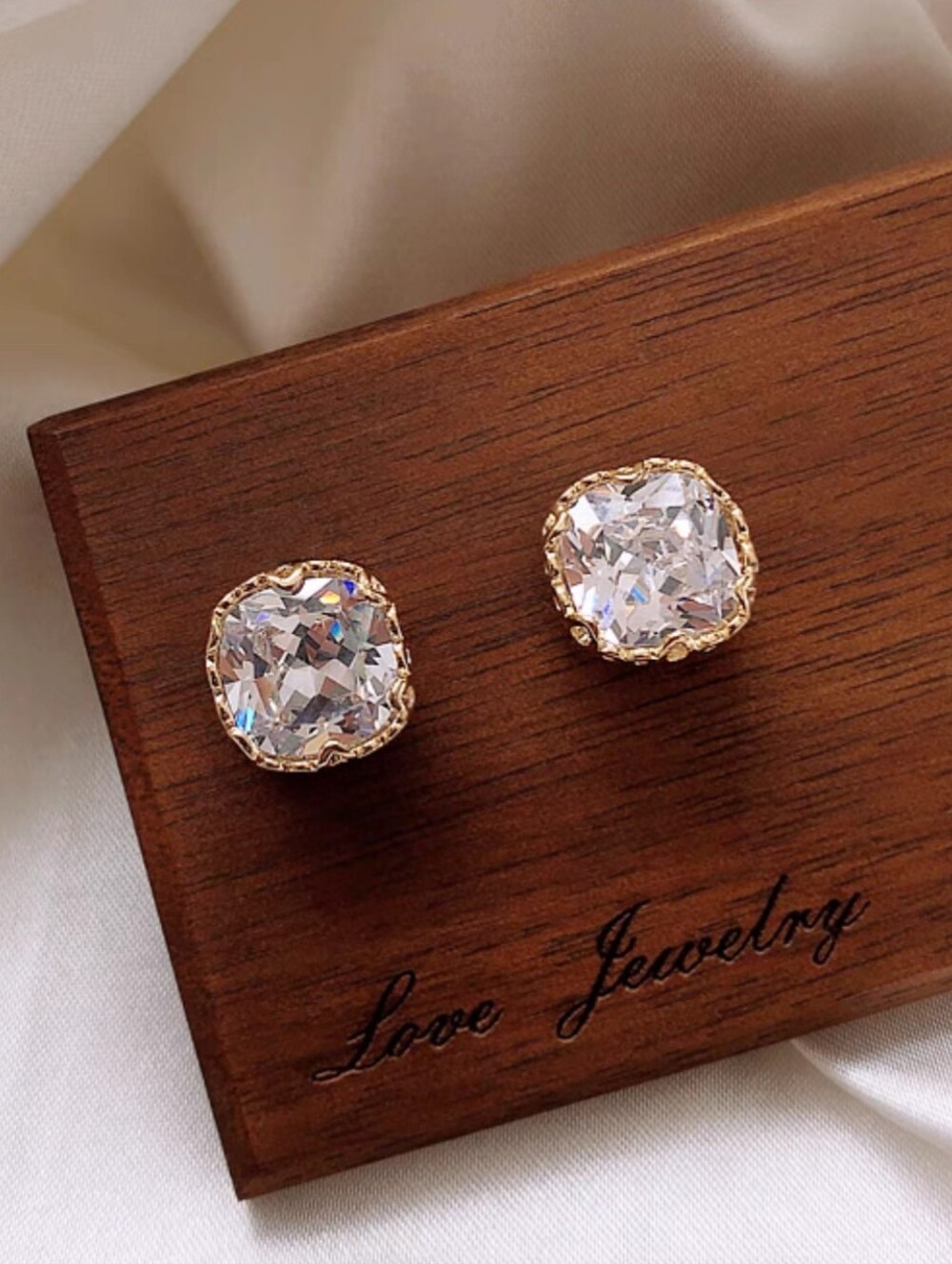 Brand New Crystal Cushion-Cut Stud Earrings